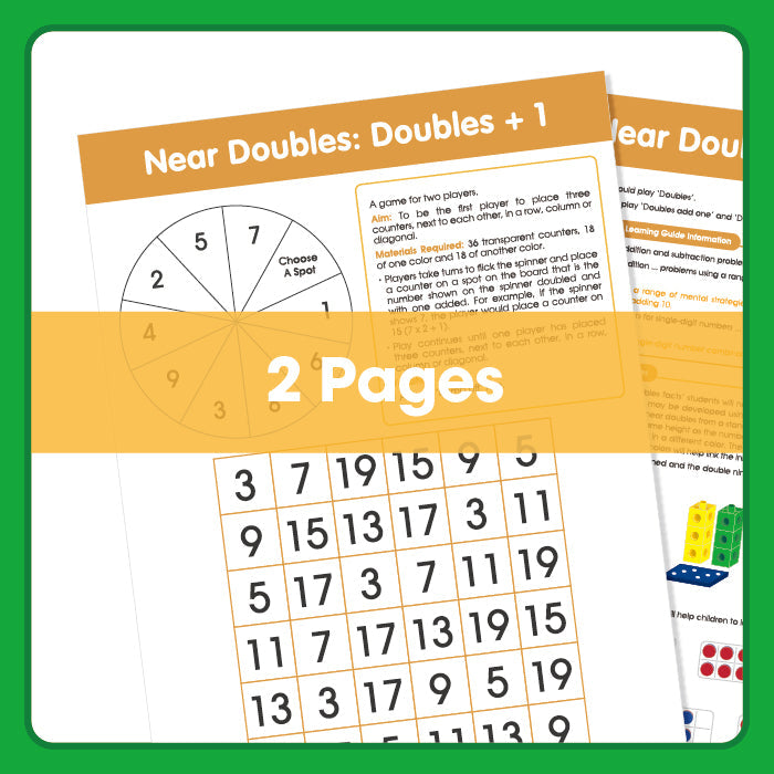 Edx Education Board Games Near Doubles: Doubles +1– Grade 1 to 3